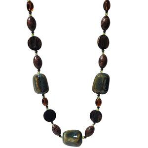 Handcrafted Beaded Necklace Green Brown Beads Accents Boho Fashion Jewelry Women